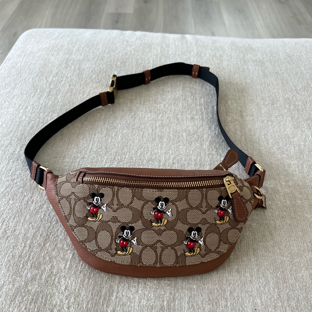Disney X Coach Warren Mini Belt Bag In Signature Jacquard With Mickey Mouse